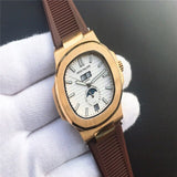 Patek- Philippe- New Automatic Mechanical Men Watch Silver Blue Stainless Steel Transparent Sapphire Glass Glide Watches 9633