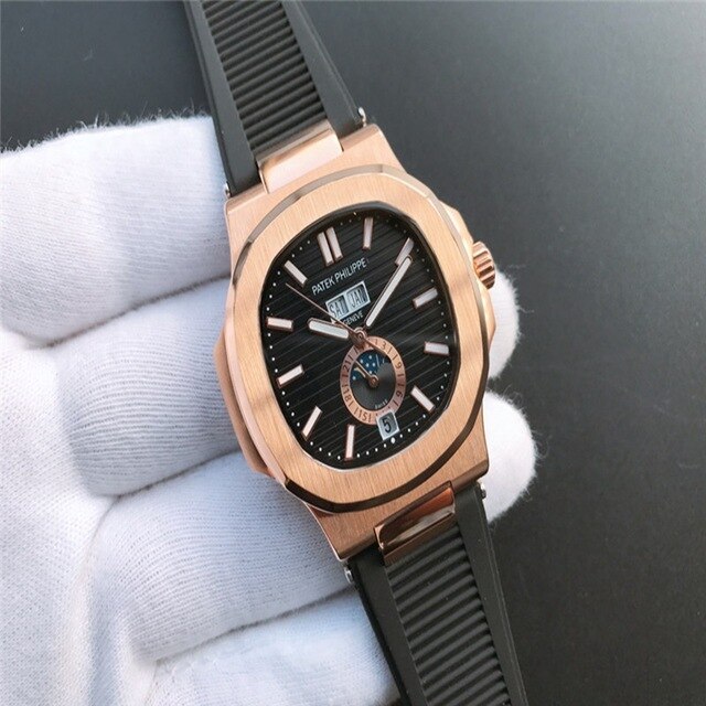 Patek- Philippe- New Automatic Mechanical Men Watch Silver Blue Stainless Steel Transparent Sapphire Glass Glide Watches 9633