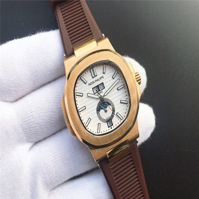 Patek- Philippe- New Automatic Mechanical Men Watch Silver Blue Stainless Steel Transparent Sapphire Glass Glide Watches 9633
