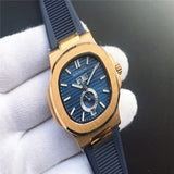 Patek- Philippe- New Automatic Mechanical Men Watch Silver Blue Stainless Steel Transparent Sapphire Glass Glide Watches 9633