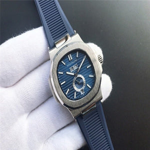Patek- Philippe- New Automatic Mechanical Men Watch Silver Blue Stainless Steel Transparent Sapphire Glass Glide Watches 9633