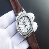 Patek- Philippe- New Automatic Mechanical Men Watch Silver Blue Stainless Steel Transparent Sapphire Glass Glide Watches 9633