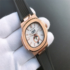 Patek- Philippe- New Automatic Mechanical Men Watch Silver Blue Stainless Steel Transparent Sapphire Glass Glide Watches 9633