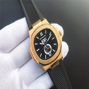 Patek- Philippe- New Automatic Mechanical Men Watch Silver Blue Stainless Steel Transparent Sapphire Glass Glide Watches 9633