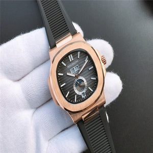 Patek- Philippe- New Automatic Mechanical Men Watch Silver Blue Stainless Steel Transparent Sapphire Glass Glide Watches 9633