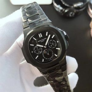 Patek- Philippe- New Automatic Mechanical Men Watch Silver Blue Stainless Steel Transparent Sapphire Glass Glide Watches 8654