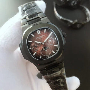Patek- Philippe- New Automatic Mechanical Men Watch Silver Blue Stainless Steel Transparent Sapphire Glass Glide Watches 8654