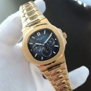 Patek- Philippe- New Automatic Mechanical Men Watch Silver Blue Stainless Steel Transparent Sapphire Glass Glide Watches 8654