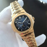 Patek- Philippe- New Automatic Mechanical Men Watch Silver Blue Stainless Steel Transparent Sapphire Glass Glide Watches 8654