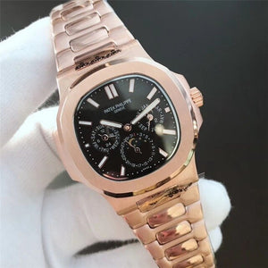 Patek- Philippe- New Automatic Mechanical Men Watch Silver Blue Stainless Steel Transparent Sapphire Glass Glide Watches 8654