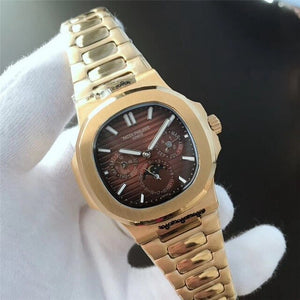 Patek- Philippe- New Automatic Mechanical Men Watch Silver Blue Stainless Steel Transparent Sapphire Glass Glide Watches 8654