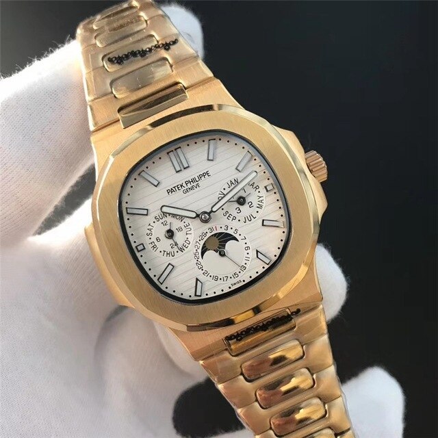 Patek- Philippe- New Automatic Mechanical Men Watch Silver Blue Stainless Steel Transparent Sapphire Glass Glide Watches 8654