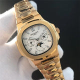 Patek- Philippe- New Automatic Mechanical Men Watch Silver Blue Stainless Steel Transparent Sapphire Glass Glide Watches 8654
