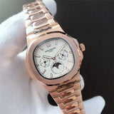 Patek- Philippe- New Automatic Mechanical Men Watch Silver Blue Stainless Steel Transparent Sapphire Glass Glide Watches 8654