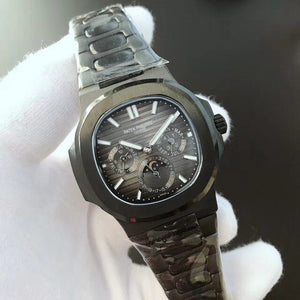 Patek- Philippe- New Automatic Mechanical Men Watch Silver Blue Stainless Steel Transparent Sapphire Glass Glide Watches 8654