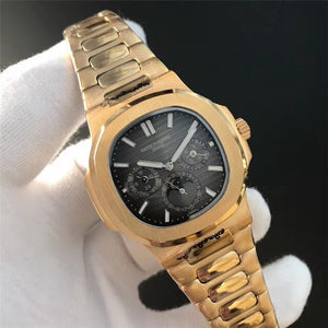 Patek- Philippe- New Automatic Mechanical Men Watch Silver Blue Stainless Steel Transparent Sapphire Glass Glide Watches 8654