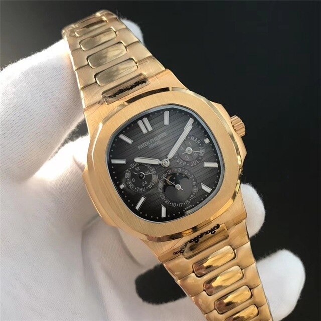 Patek- Philippe- New Automatic Mechanical Men Watch Silver Blue Stainless Steel Transparent Sapphire Glass Glide Watches 8654