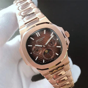 Patek- Philippe- New Automatic Mechanical Men Watch Silver Blue Stainless Steel Transparent Sapphire Glass Glide Watches 8654