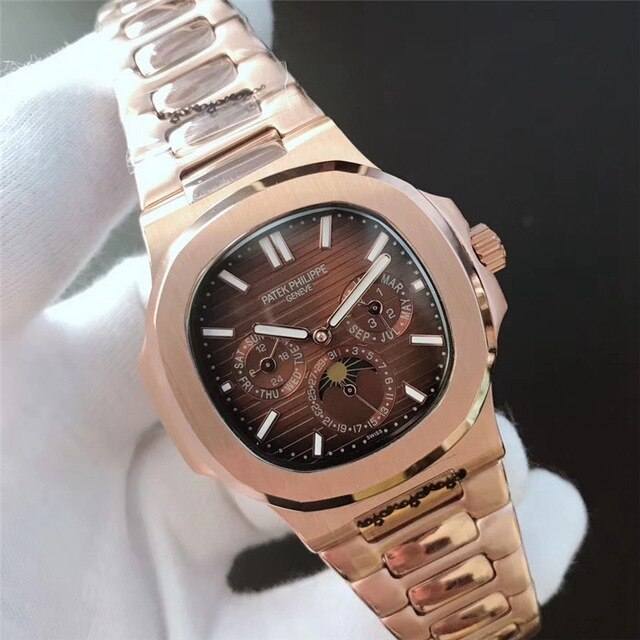 Patek- Philippe- New Automatic Mechanical Men Watch Silver Blue Stainless Steel Transparent Sapphire Glass Glide Watches 8654