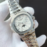 Patek- Philippe- New Automatic Mechanical Men Watch Silver Blue Stainless Steel Transparent Sapphire Glass Glide Watches 8654