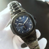 Patek- Philippe- New Automatic Mechanical Men Watch Silver Blue Stainless Steel Transparent Sapphire Glass Glide Watches 8654
