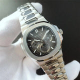 Patek- Philippe- New Automatic Mechanical Men Watch Silver Blue Stainless Steel Transparent Sapphire Glass Glide Watches 8654
