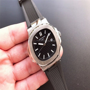 Patek- Philippe- New Automatic Mechanical Men Watch Silver Blue Stainless Steel Transparent Sapphire Glass Glide Watches 965