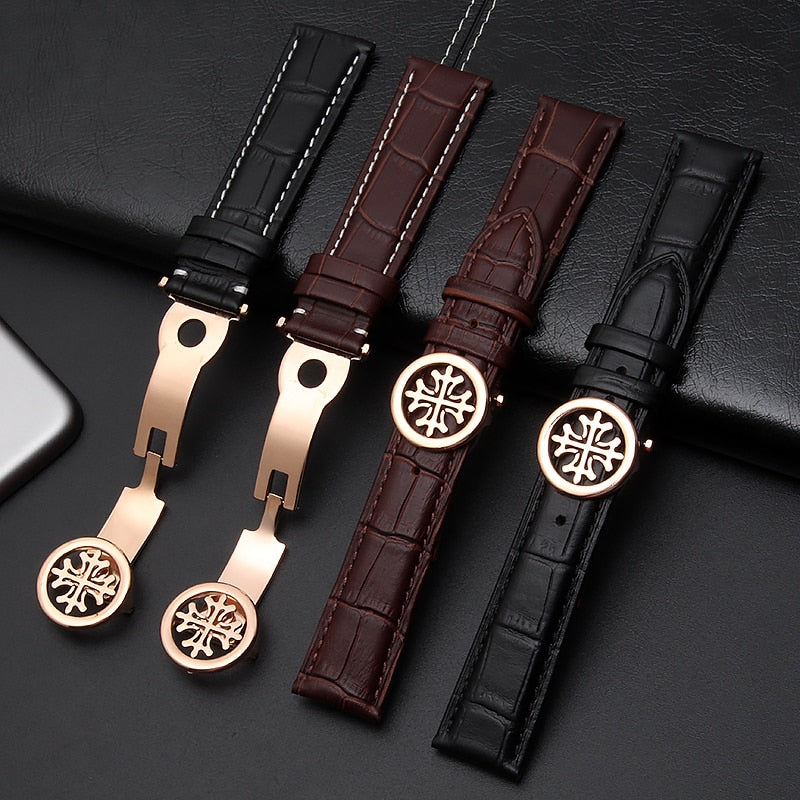 High quality  leather strap19mm 20mm 21mm 22mm PP folding clasp suitable for Patek Philippe watch strap