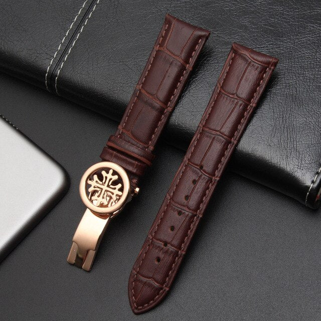 High quality  leather strap19mm 20mm 21mm 22mm PP folding clasp suitable for Patek Philippe watch strap