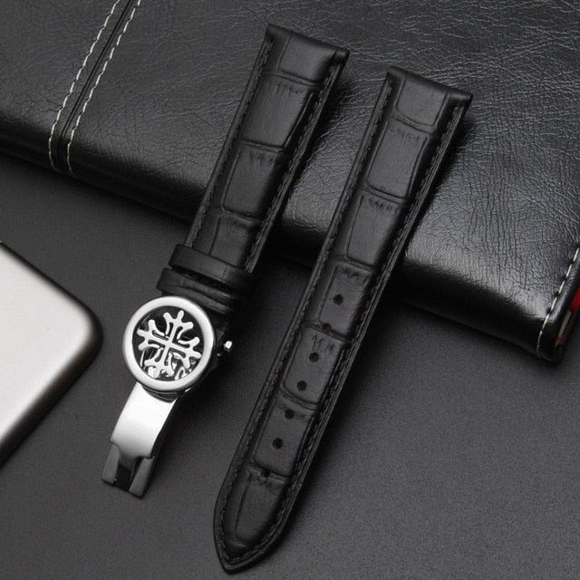 High quality  leather strap19mm 20mm 21mm 22mm PP folding clasp suitable for Patek Philippe watch strap