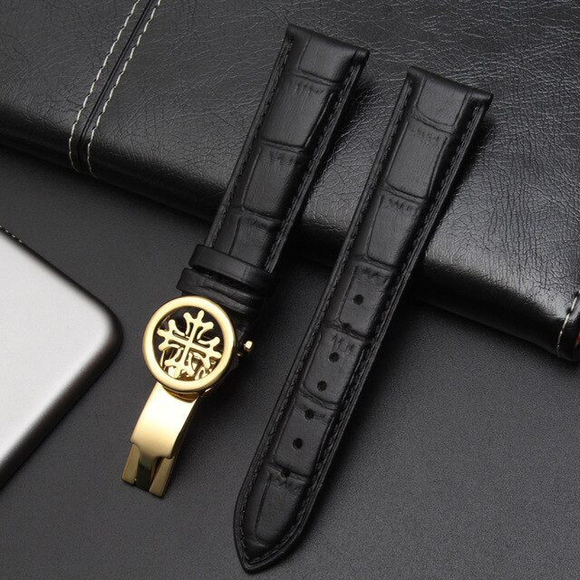 High quality  leather strap19mm 20mm 21mm 22mm PP folding clasp suitable for Patek Philippe watch strap