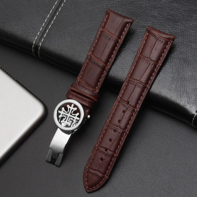 High quality  leather strap19mm 20mm 21mm 22mm PP folding clasp suitable for Patek Philippe watch strap
