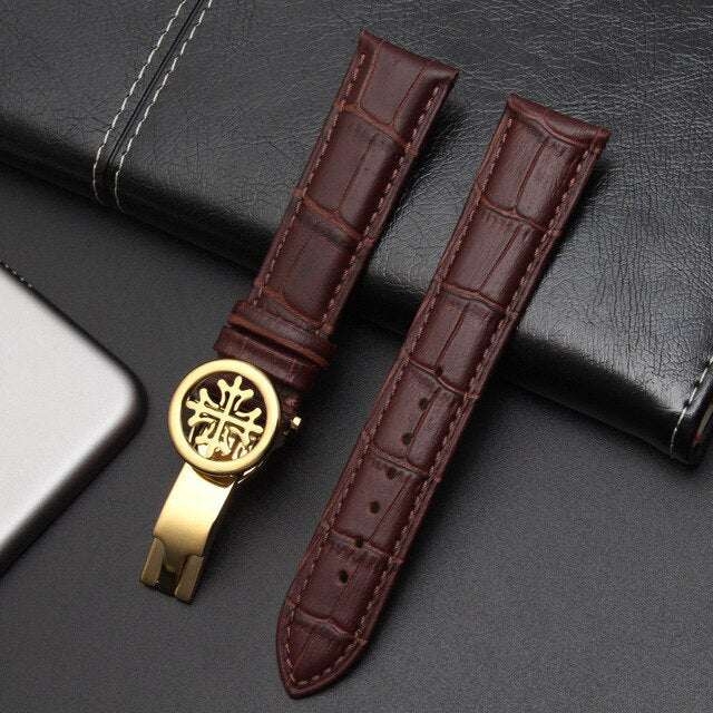 High quality  leather strap19mm 20mm 21mm 22mm PP folding clasp suitable for Patek Philippe watch strap