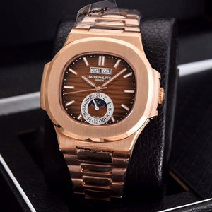 Patek- Philippe- New Automatic Mechanical Men Watch Silver Blue Stainless Steel Transparent Sapphire Glass Glide Watches 13435
