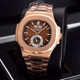 Patek- Philippe- New Automatic Mechanical Men Watch Silver Blue Stainless Steel Transparent Sapphire Glass Glide Watches 13435