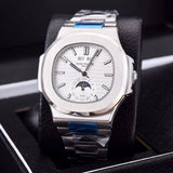 Patek- Philippe- New Automatic Mechanical Men Watch Silver Blue Stainless Steel Transparent Sapphire Glass Glide Watches 13435
