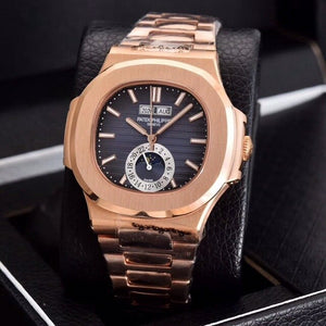 Patek- Philippe- New Automatic Mechanical Men Watch Silver Blue Stainless Steel Transparent Sapphire Glass Glide Watches 13435