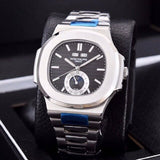 Patek- Philippe- New Automatic Mechanical Men Watch Silver Blue Stainless Steel Transparent Sapphire Glass Glide Watches 13435