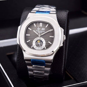 Patek- Philippe- New Automatic Mechanical Men Watch Silver Blue Stainless Steel Transparent Sapphire Glass Glide Watches 13435