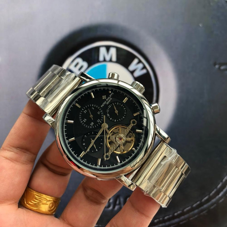 Patek- Philippe- New Automatic Mechanical Men Watch Silver Blue Stainless Steel Transparent Sapphire Glass AAA Glide Watches 699