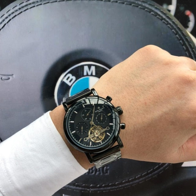 Patek- Philippe- New Automatic Mechanical Men Watch Silver Blue Stainless Steel Transparent Sapphire Glass AAA Glide Watches 699