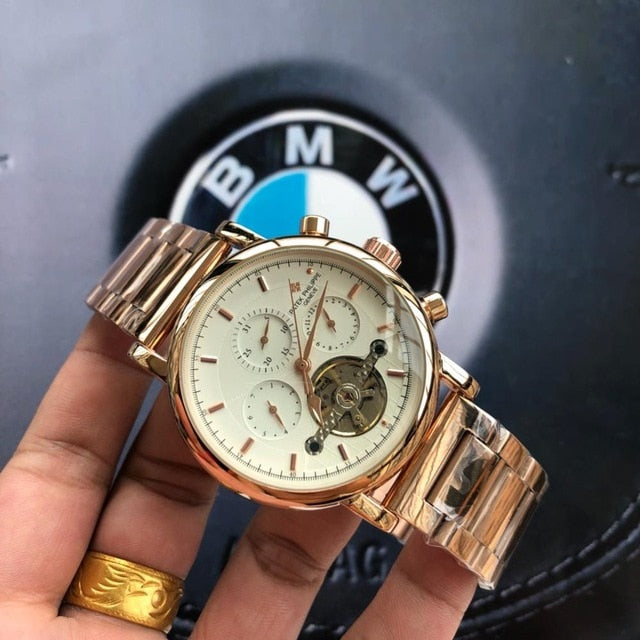 Patek- Philippe- New Automatic Mechanical Men Watch Silver Blue Stainless Steel Transparent Sapphire Glass AAA Glide Watches 699