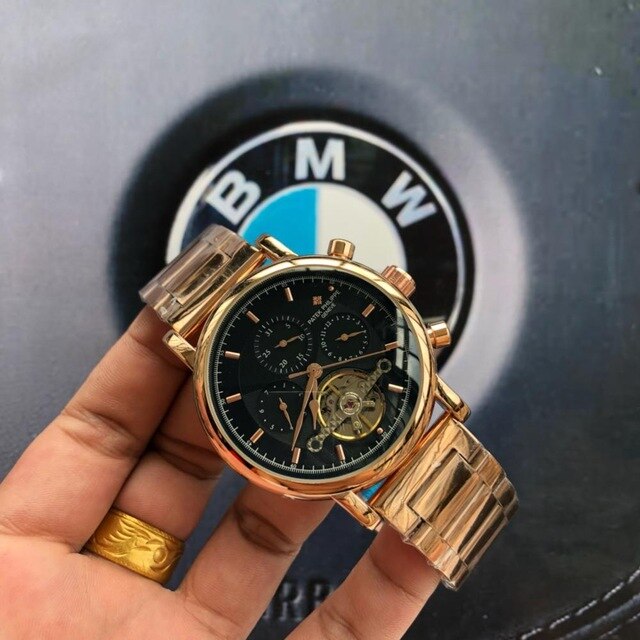 Patek- Philippe- New Automatic Mechanical Men Watch Silver Blue Stainless Steel Transparent Sapphire Glass AAA Glide Watches 699