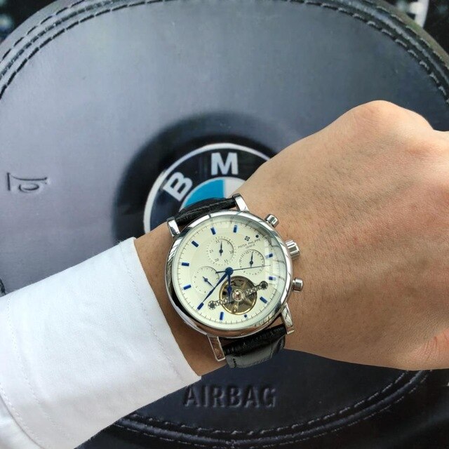 Patek- Philippe- New Automatic Mechanical Men Watch Silver Blue Stainless Steel Transparent Sapphire Glass AAA Glide Watches 699
