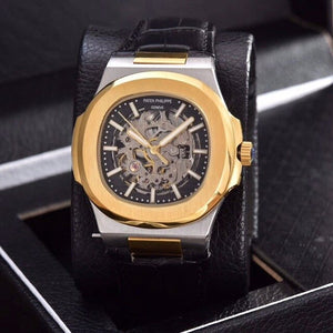 Patek- Philippe- New Automatic Mechanical Men Watch Silver Blue Stainless Steel Transparent Sapphire Glass Glide Watches 1335
