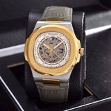 Patek- Philippe- New Automatic Mechanical Men Watch Silver Blue Stainless Steel Transparent Sapphire Glass Glide Watches 1335