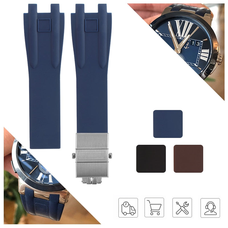 Rubber Watchband Steel Buckle Silicone Watch Band Strap for Ulysse Nardin EXECUTIVE Blue Black Brown 26*20mm Watch Strap